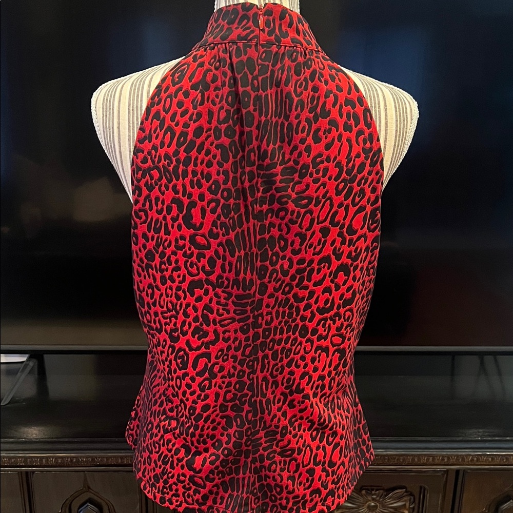 Michael Kors Red Leopard Print Halter Top - Picture 5 of 6